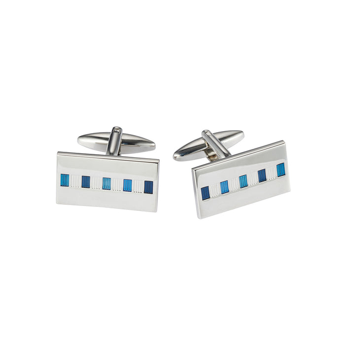 Rhodium Plated Multi Blue Enamel Rectangle Cufflinks