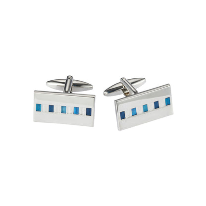 Rhodium Plated Multi Blue Enamel Rectangle Cufflinks