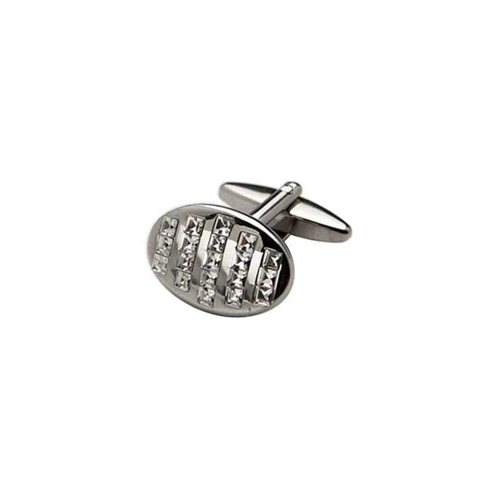 Rhodium Plated Oval Crystal Cufflinks