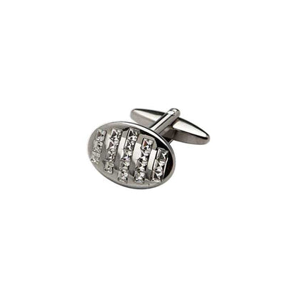 Rhodium Plated Oval Crystal Cufflinks
