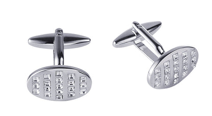 Rhodium Plated Oval Crystal Cufflinks