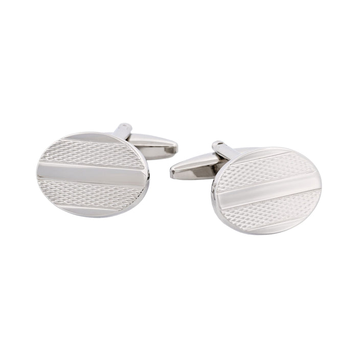 Rhodium Plated Oval Stripe Cufflinks