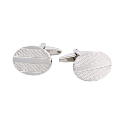 Rhodium Plated Oval Stripe Cufflinks