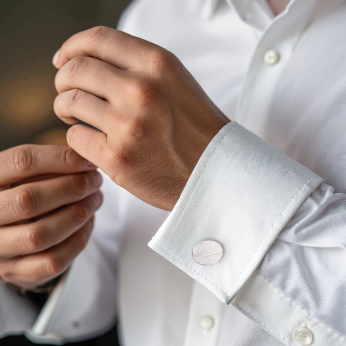 Rhodium Plated Oval Stripe Cufflinks