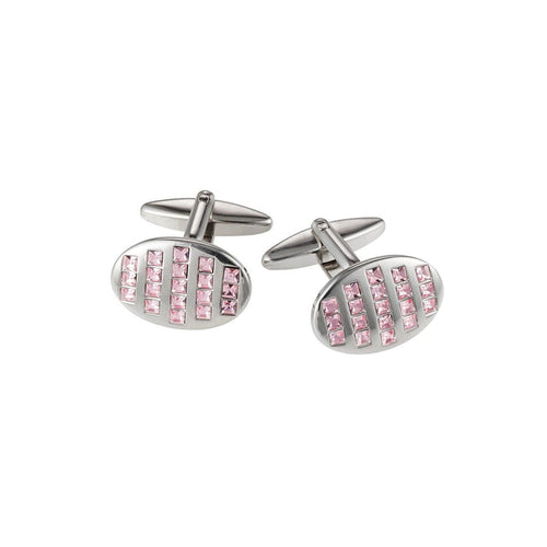 Rhodium Plated Pink Crystal Oval Cufflinks