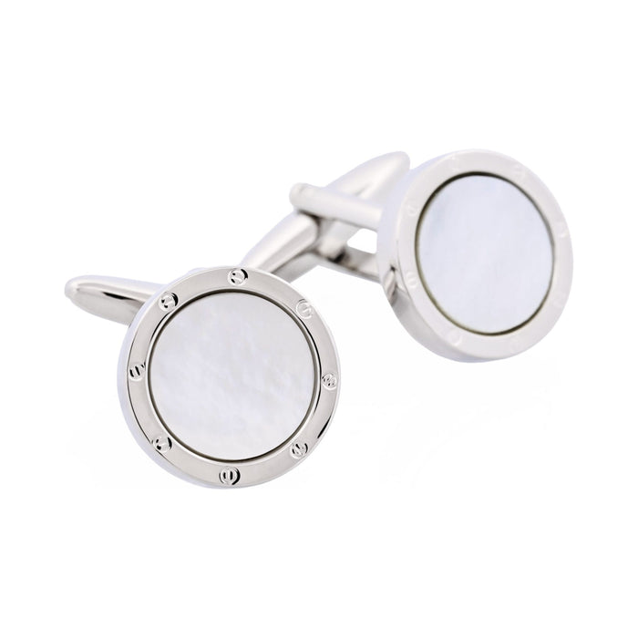 Rhodium Plated & Round Mop Cufflinks with Screws