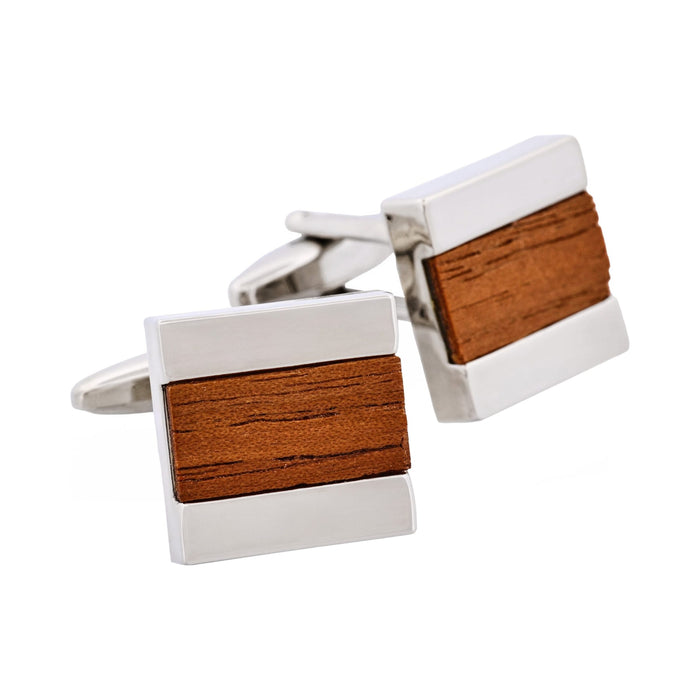 Rhodium Plated & Wood Cufflinks