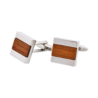 Rhodium Plated & Wood Cufflinks