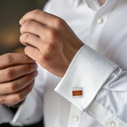 Rhodium Plated & Wood Cufflinks