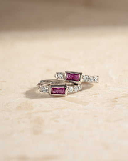 Ruby Baguette Huggie Earrings