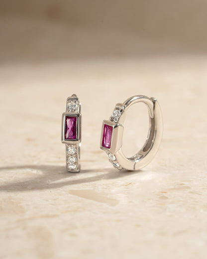Ruby Baguette Huggie Earrings