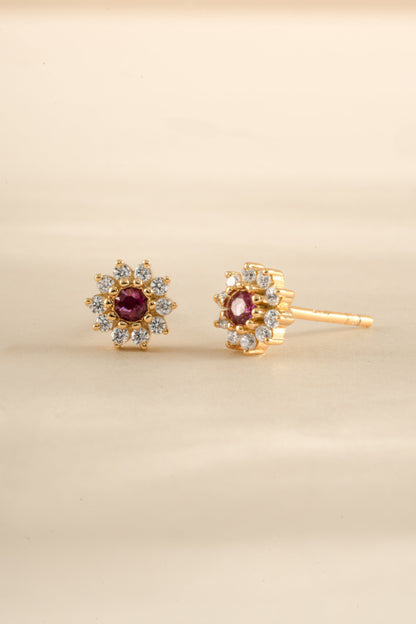 Ruby Dainty Flower Studs
