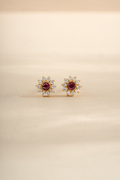 Ruby Dainty Flower Studs
