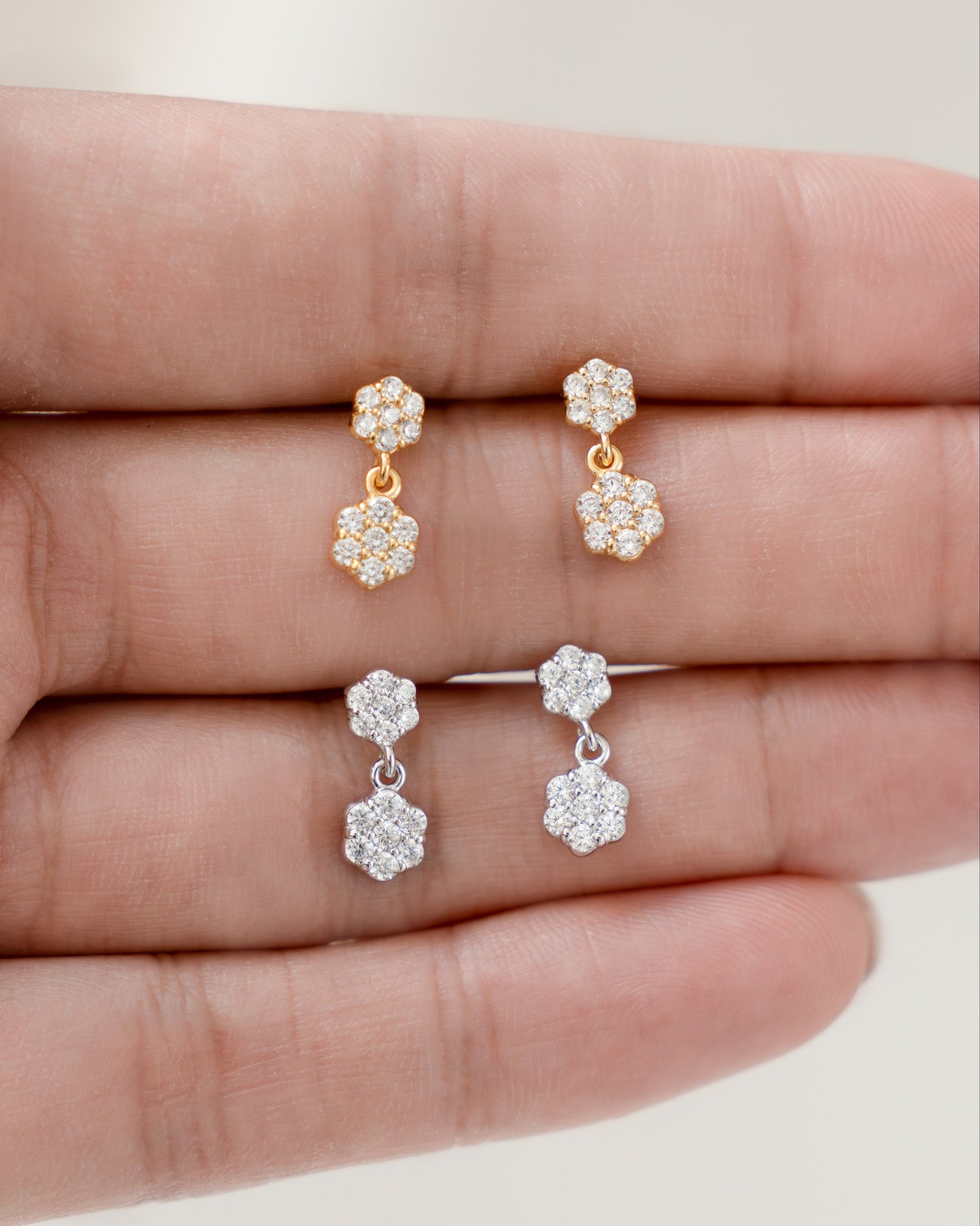 Diamond Flower Charm Studs
