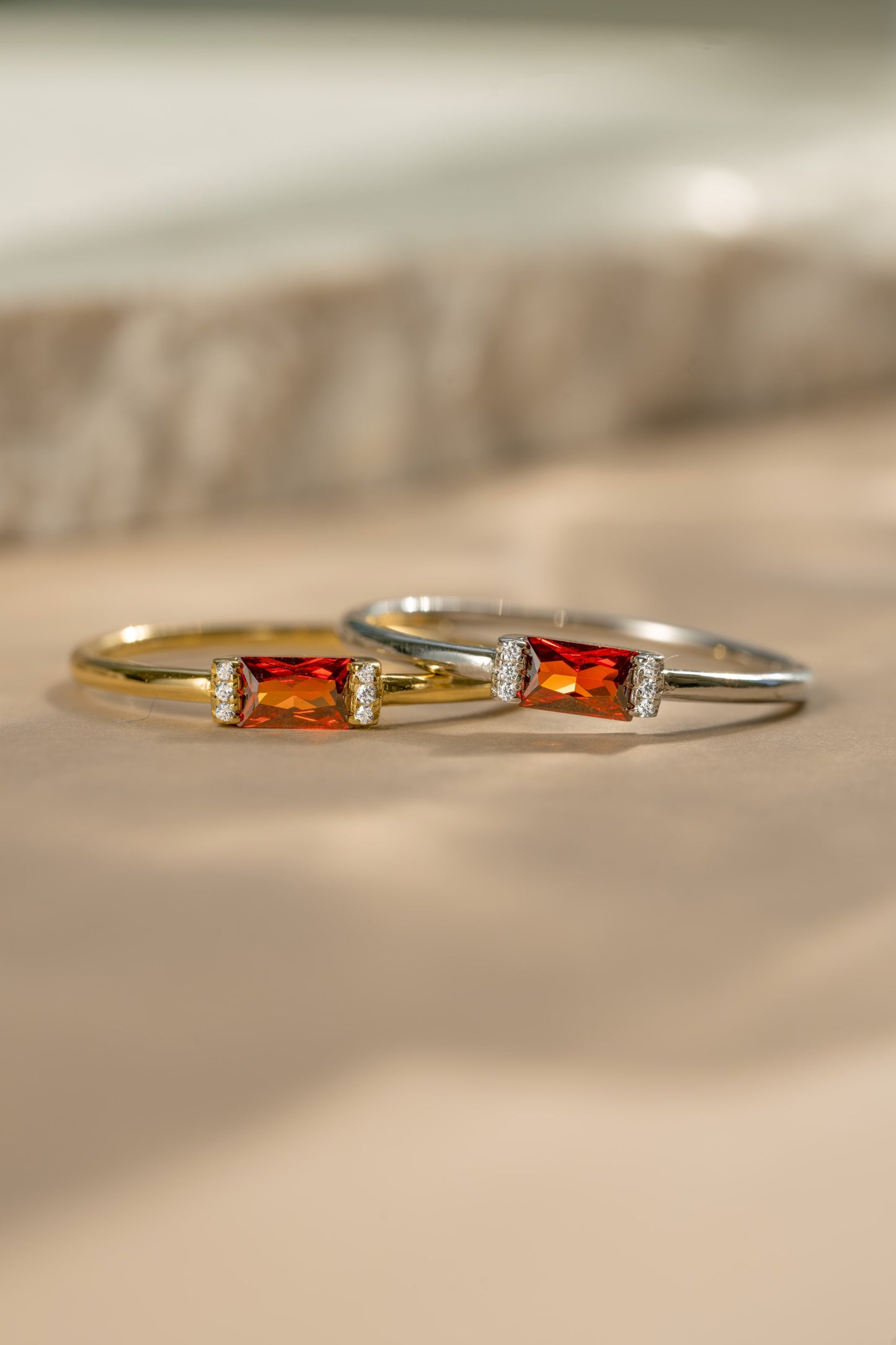Garnet Simple Baguette Ring