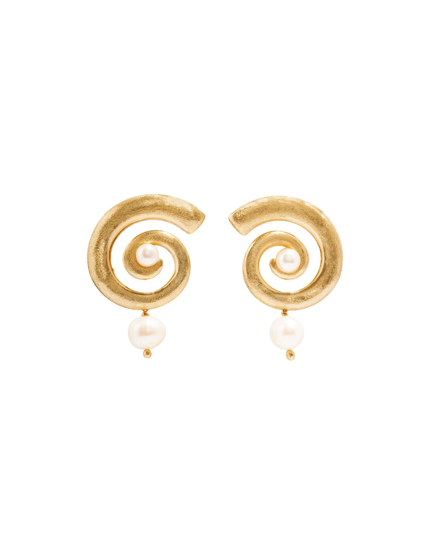 Open Spiral Pearl Earrings w/ Charm