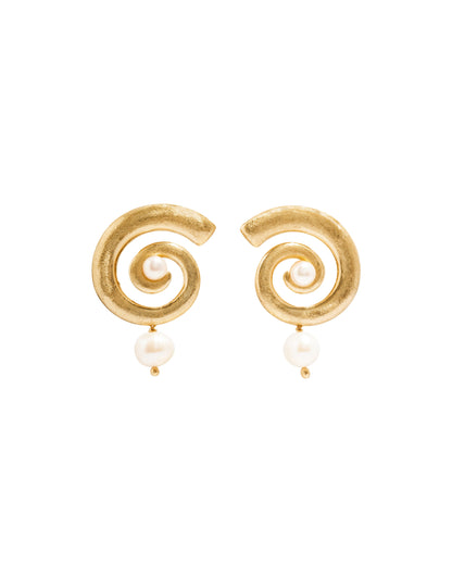 Open Spiral Pearl Earrings w/ Charm