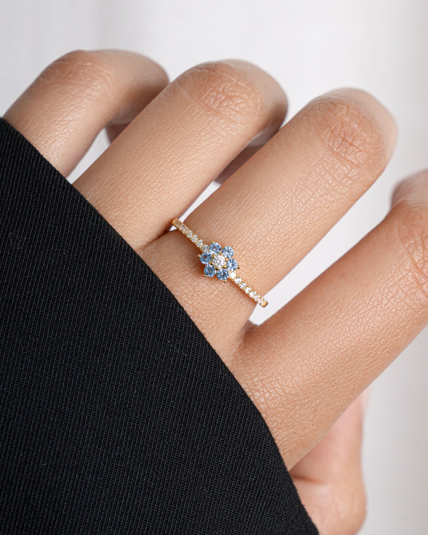 Aquamarine Flower Ring