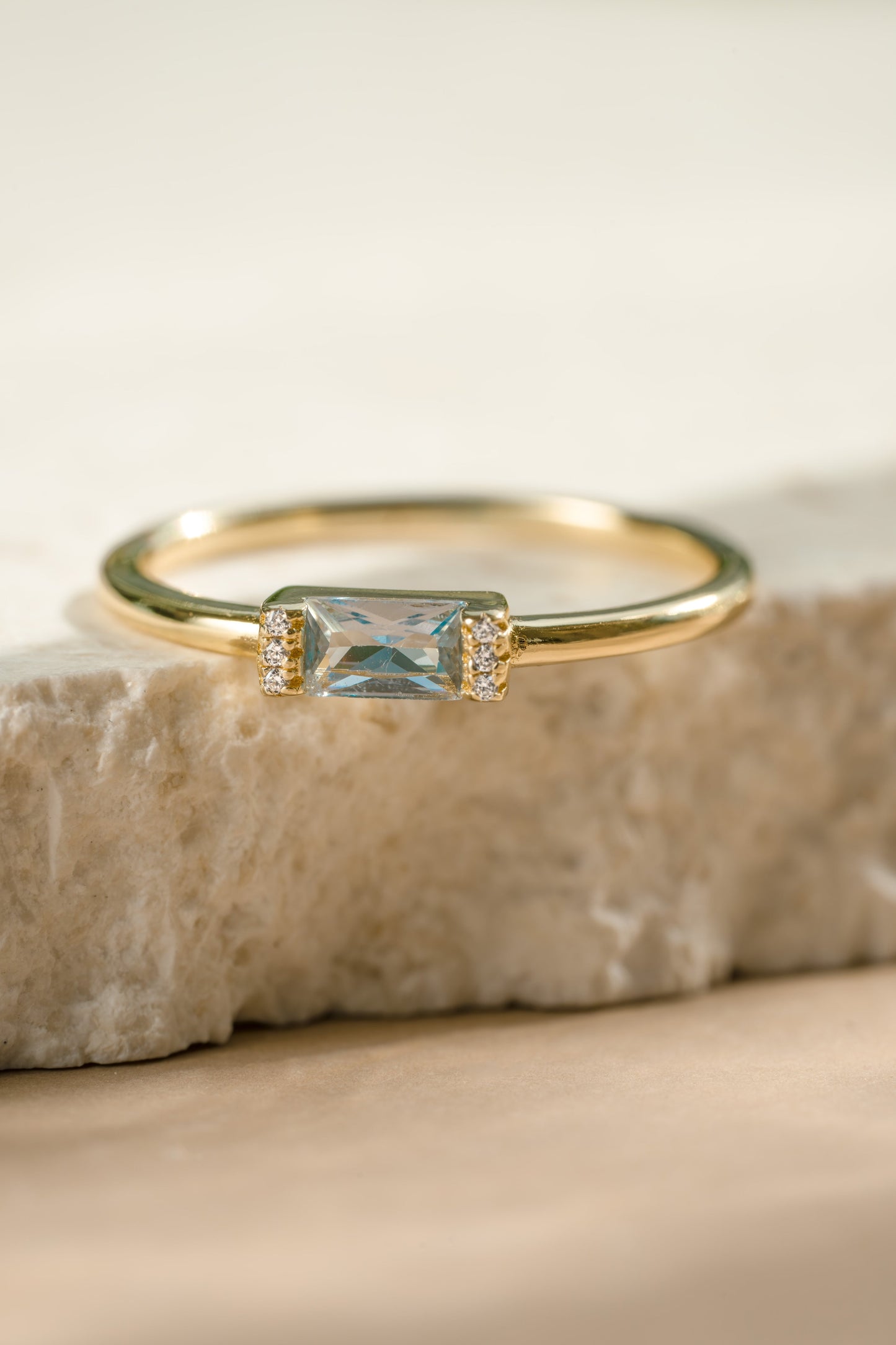 Blue Topaz Simple Baguette Ring
