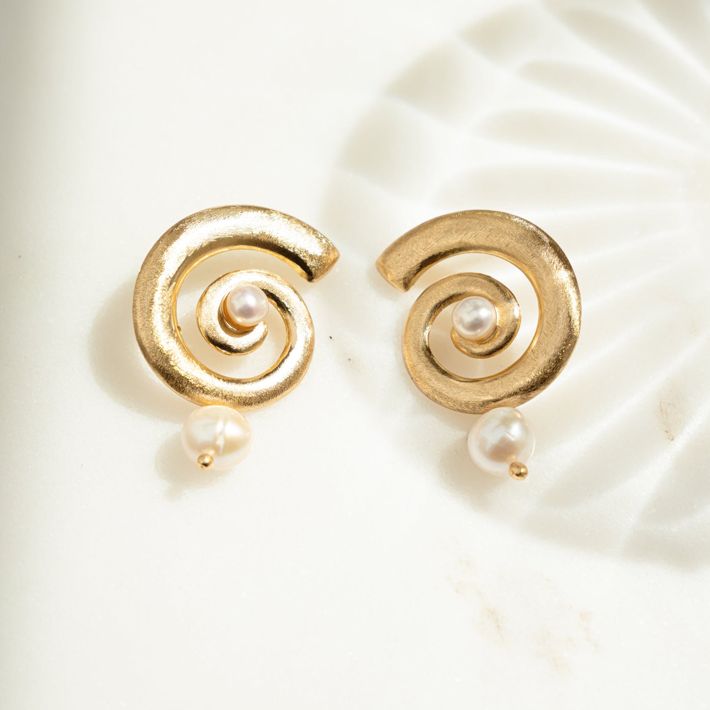 Open Spiral Pearl Earrings w/ Charm