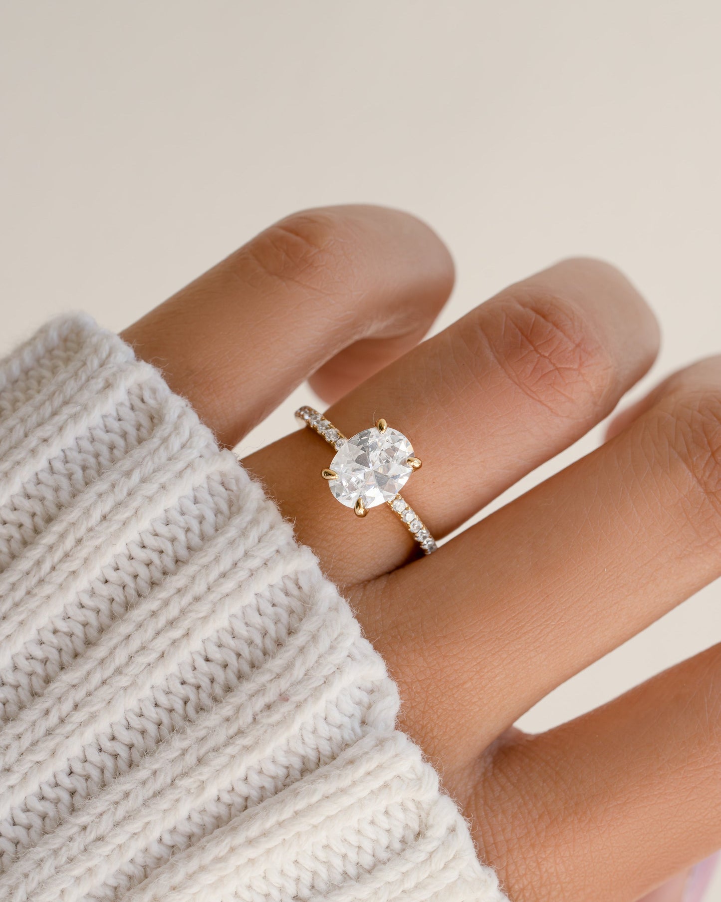 Oval Pave Band Engagement Ring