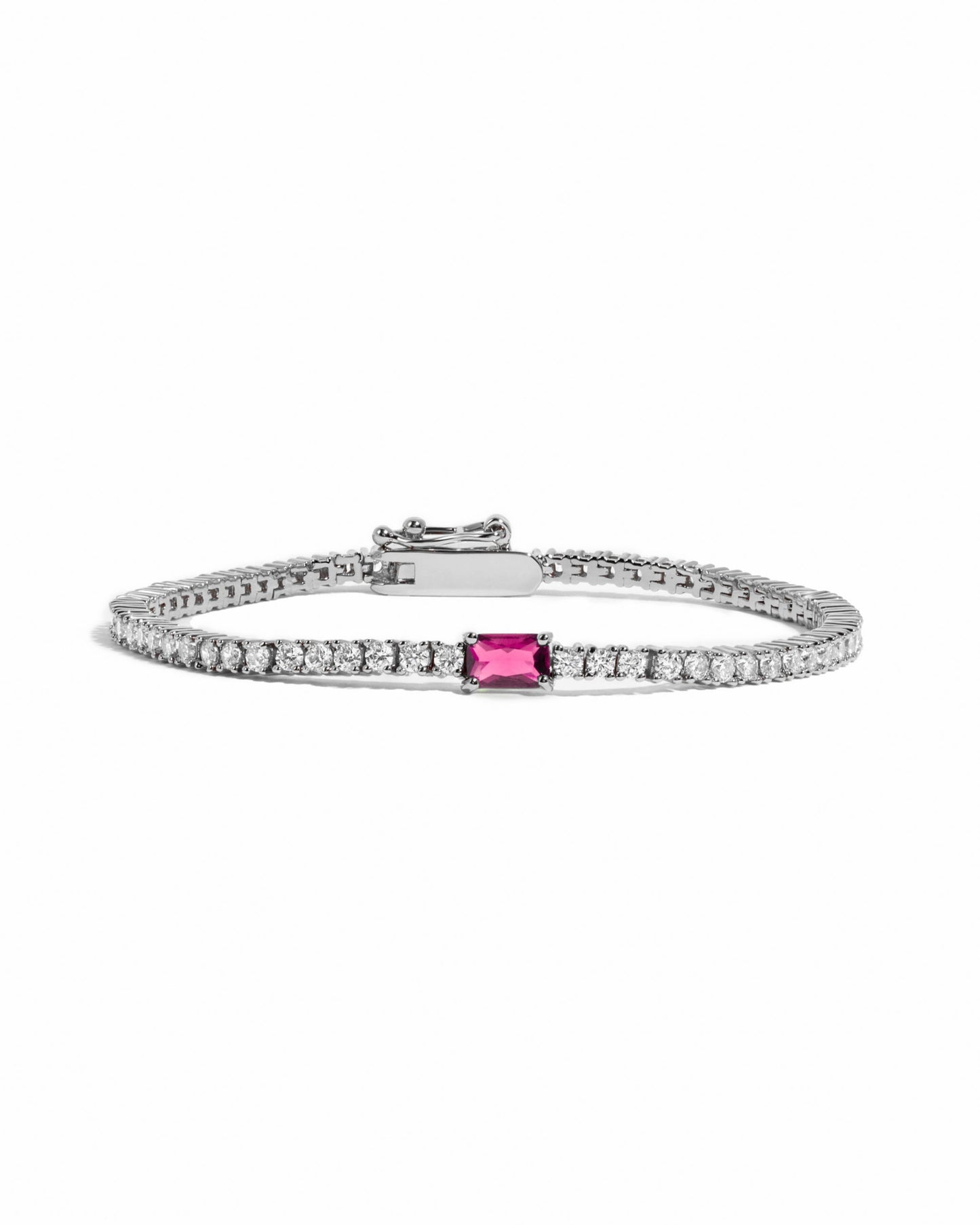 Tennis Bracelet with Ruby Baguette Charm