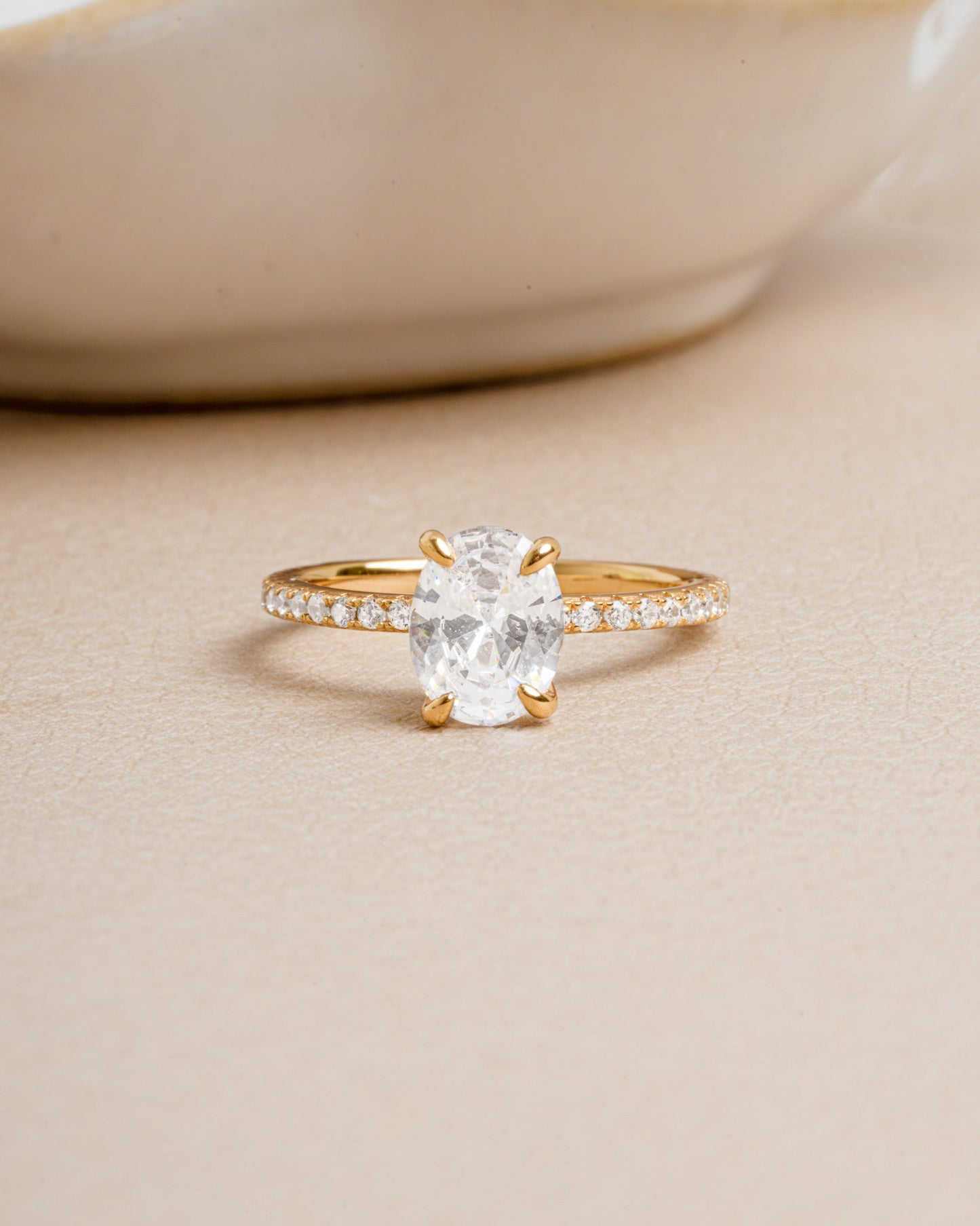 Oval Pave Band Engagement Ring