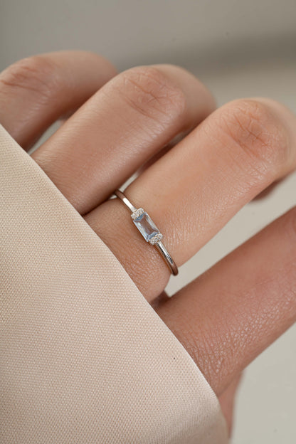 Blue Topaz Simple Baguette Ring