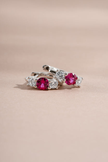 Ruby Three Stone Huggie Hoops