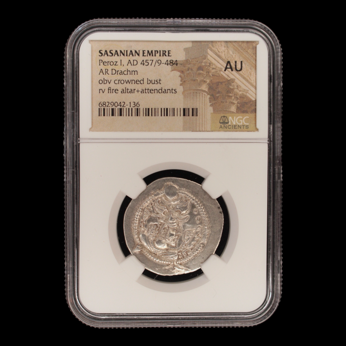 Sassanian Empire, King Peroz I, Silver Drachm (About Uncirculated) - c. 457 to 484 CE - NGC® Certified