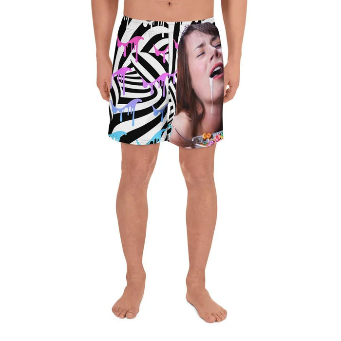 SFW Cereal Men's Gym Shorts in Psychedelic Milk & Monochrome. OEKO-TEX® 100, REACH Compliant, Zero-Wastewater Printing.