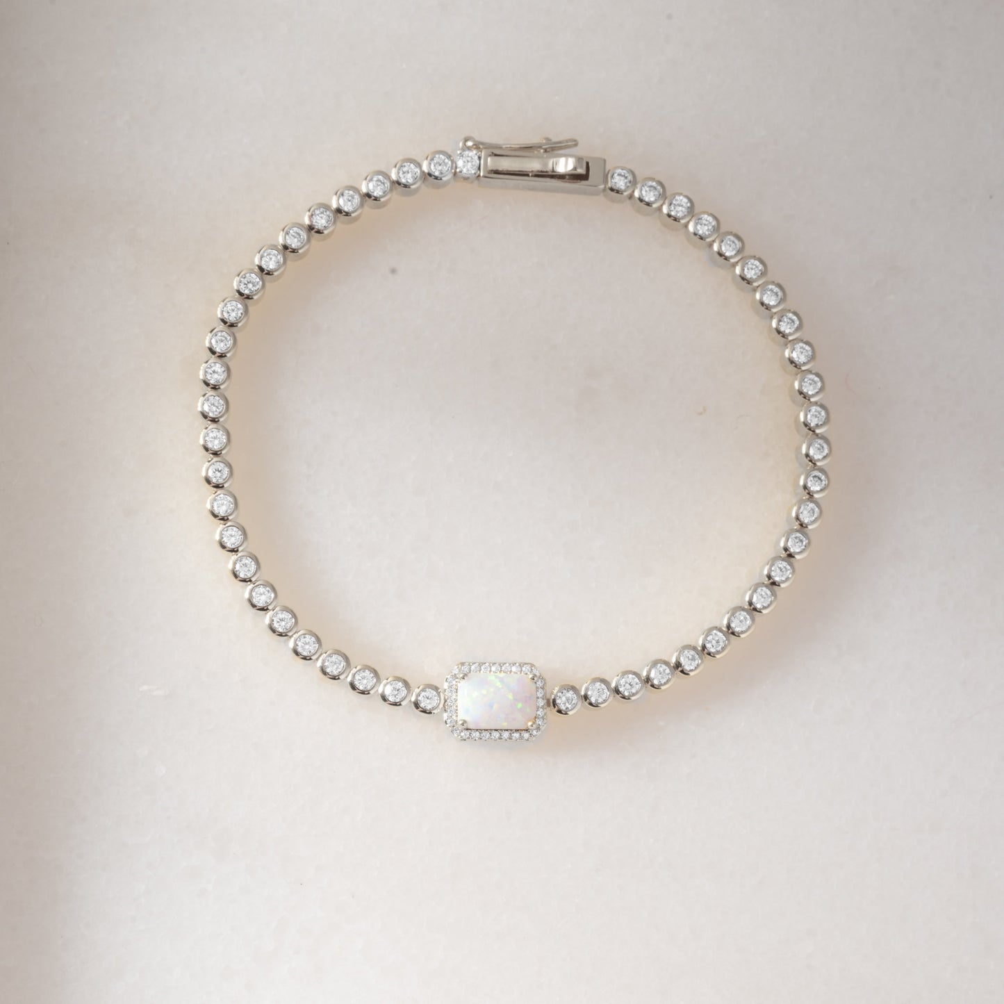 Silver Opal Baguette Tennis Bracelet