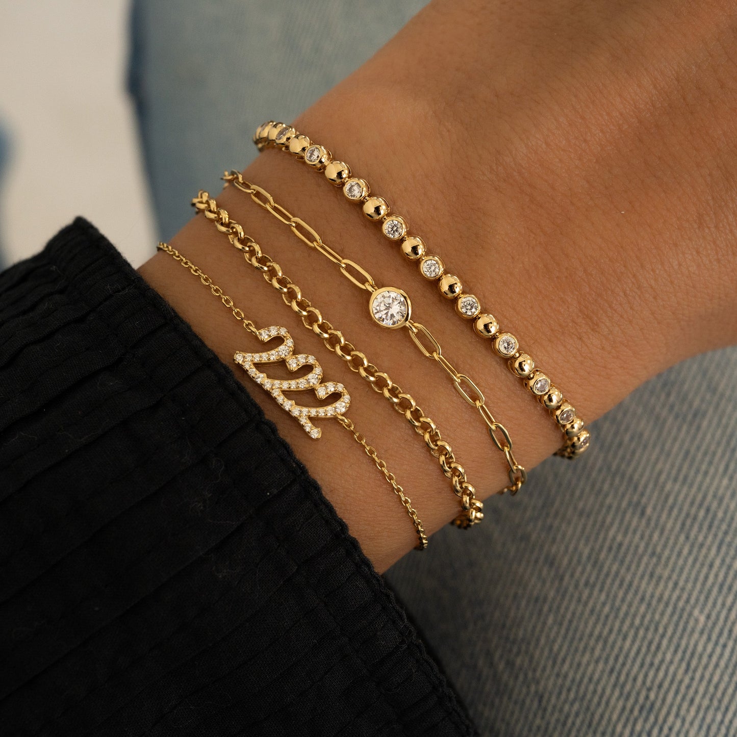 Bezel Charm Paperclip Bracelet