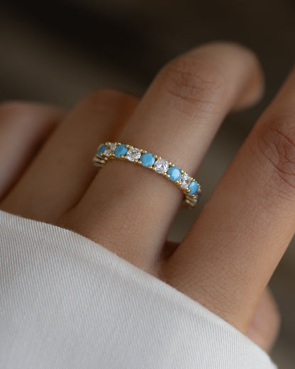 3mm Studded Turquoise Eternity Ring