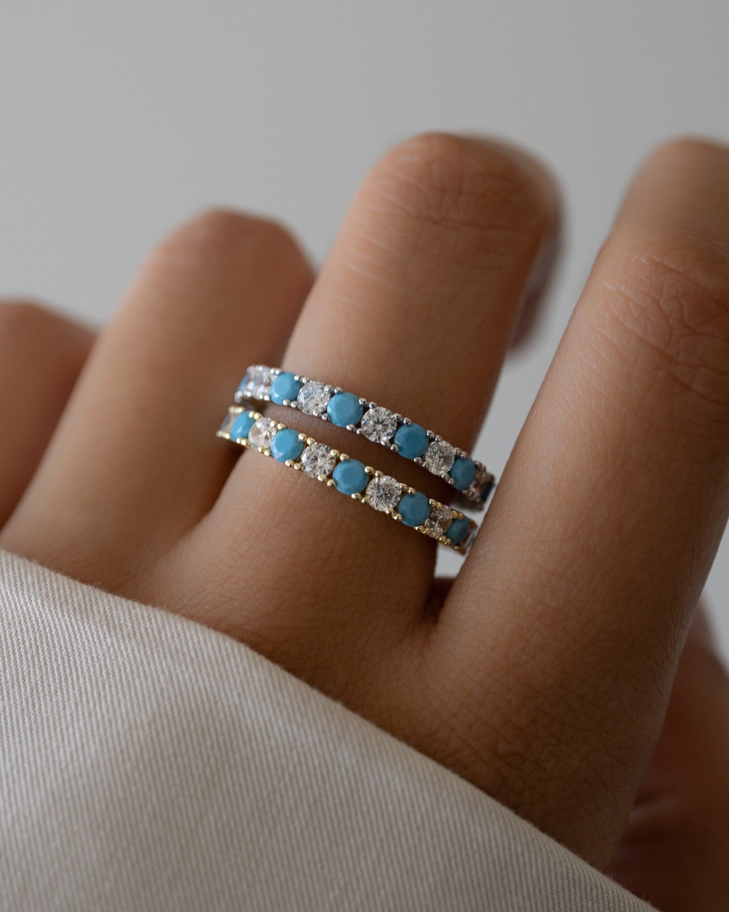3mm Studded Turquoise Eternity Ring