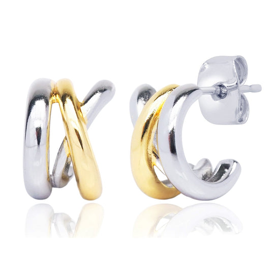 Two-Tone Criss-Cross Post Hoop Earrings