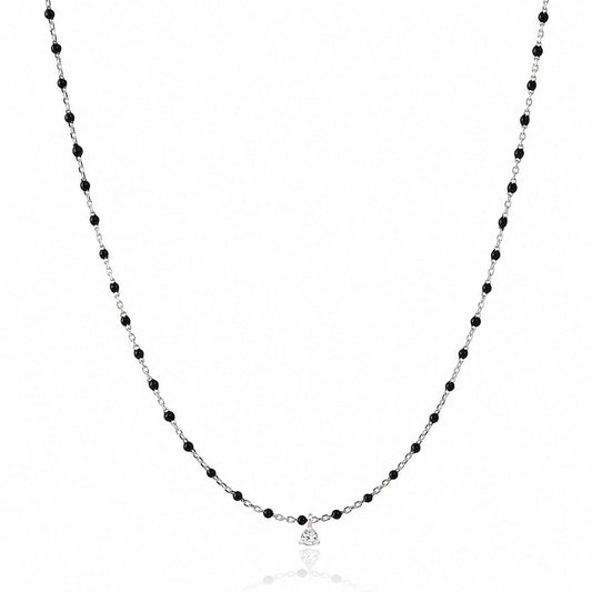 Sterling Silver Enamel Beaded Necklace with CZ
