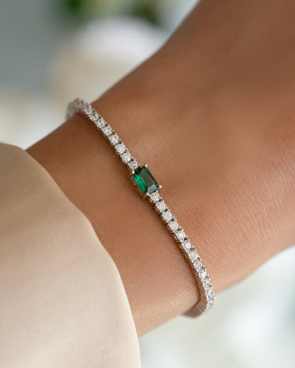 Tennis Bracelet with Emerald Baguette Charm