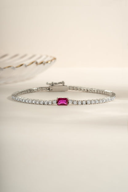 Tennis Bracelet with Ruby Baguette Charm