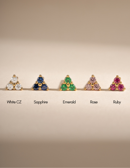 Tiny Ruby 3 Stone Studs