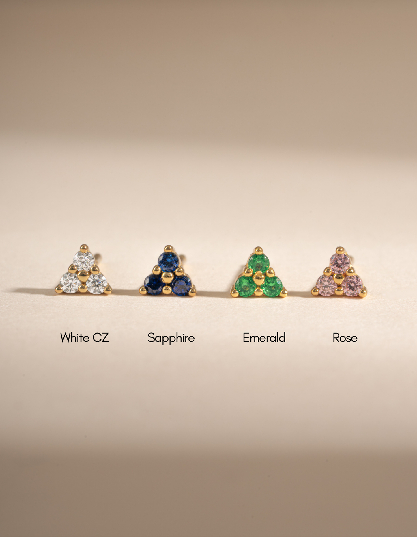Tiny Rose 3 Stone Studs