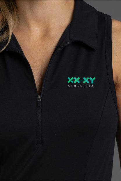 Black sleeveless athletic top with 'XXXY Athletics' logo || Black
