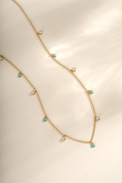 Turquoise & CZ Dangling Charm Necklace
