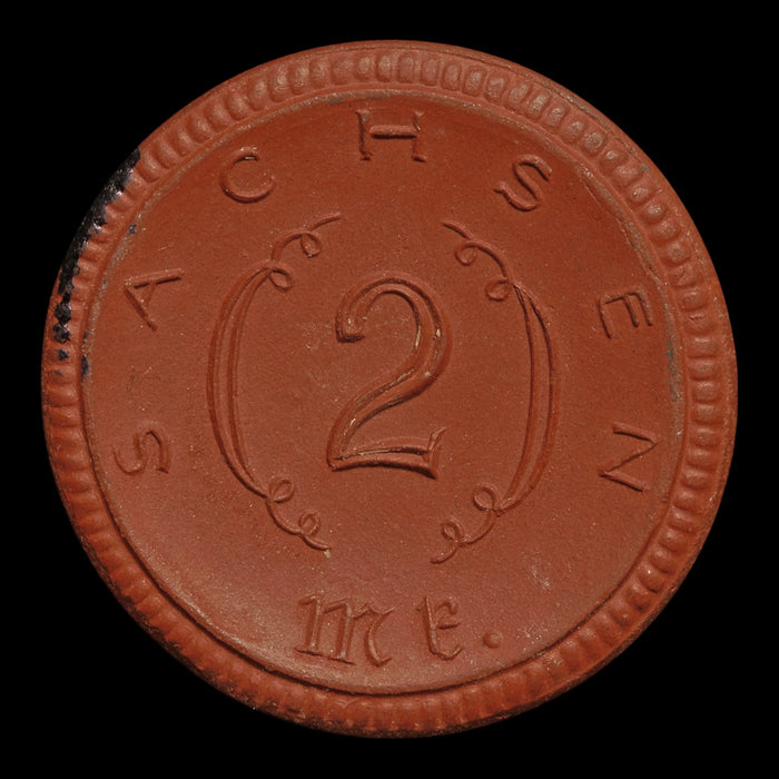 Weimar Germany, Saxony, Porcelain 2 Marks Notgeld (Emergency Money) - 1920 to 1921 CE - Weimar Republic