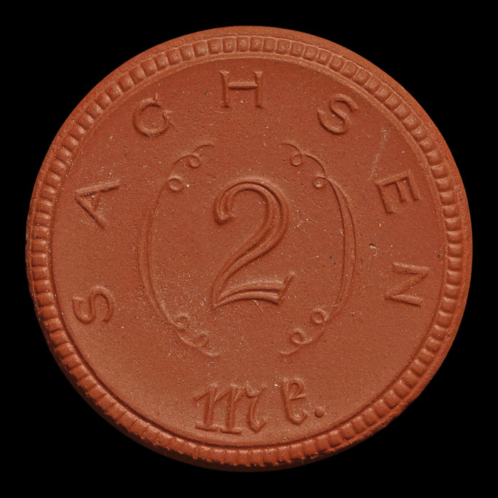 Weimar Germany, Saxony, Porcelain 2 Marks Notgeld (Emergency Money) - 1920 to 1921 CE - Weimar Republic