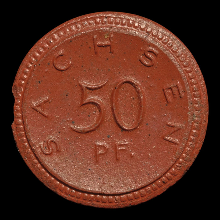Weimar Germany, Saxony, Porcelain 50 Pfennigs Notgeld (Emergency Money) - 1920 to 1921 CE - Weimar Republic