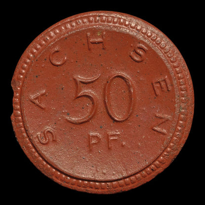Weimar Germany, Saxony, Porcelain 50 Pfennigs Notgeld (Emergency Money) - 1920 to 1921 CE - Weimar Republic