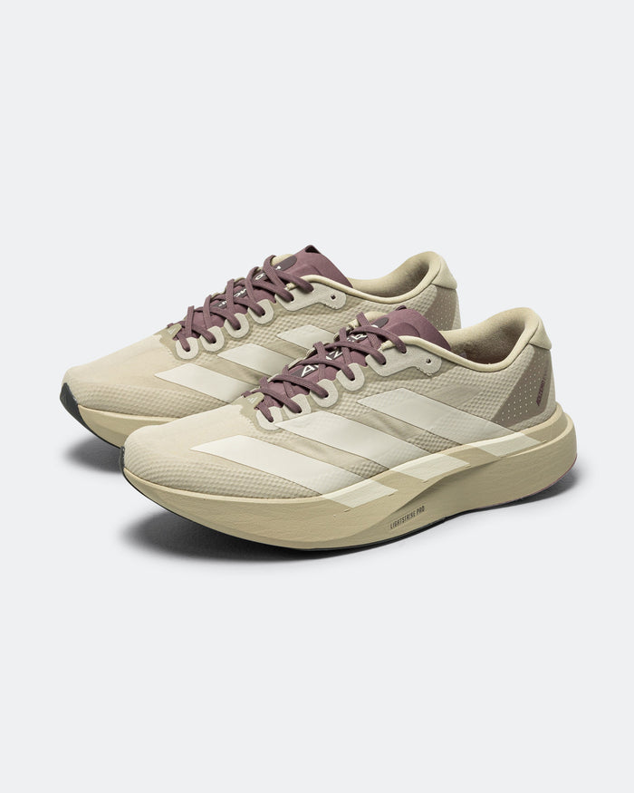 Womens Adizero Evo SL Woven x Hermanos Koumori - Putty Grey/Alumina-Shadow Fig