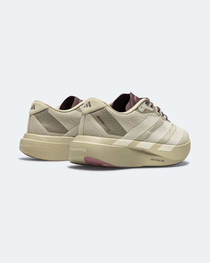 Womens Adizero Evo SL Woven x Hermanos Koumori - Putty Grey/Alumina-Shadow Fig